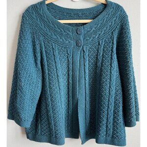 Croft & Barrow Womens Blue Cable Knit 2 Button Open Front Cardigan XL Fisherman